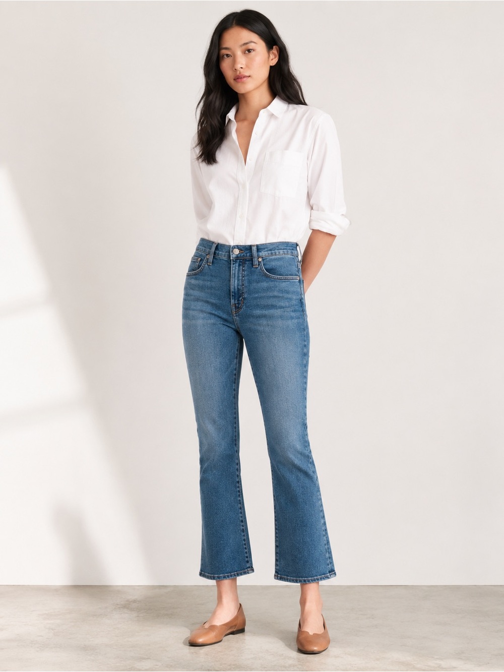 Madewell Mid-Rise Kick Out Jeans 28 Light Wash Cropped Flare Stretch Denim